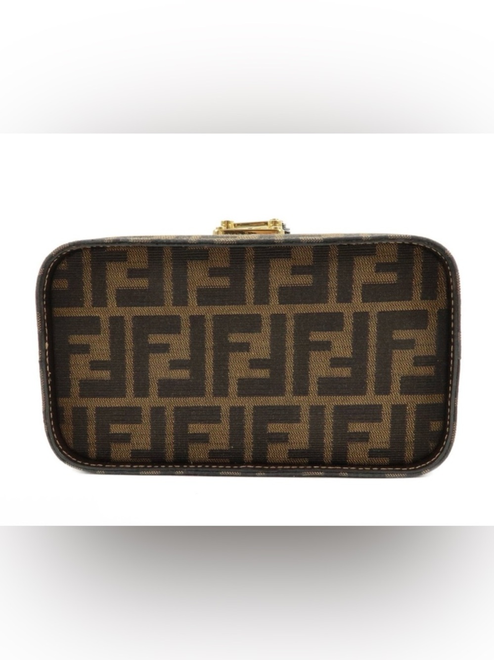 Fendi Zucca Canvas/Leather 2 way Vanity Bag Brown/Black Top Handle COA Dust Bag - Picture 6 of 15